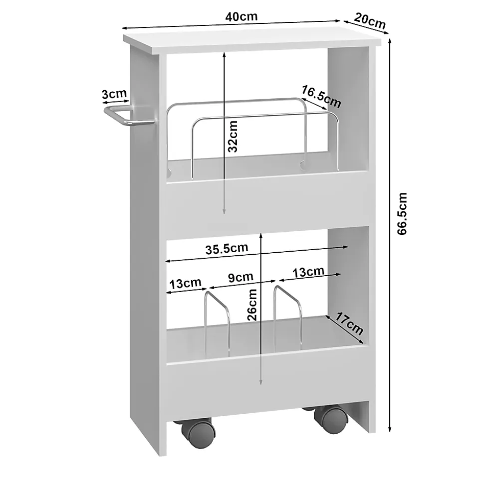 Chariot à roulettes Katra 67 x 40 x 20 cm blanc en.casa