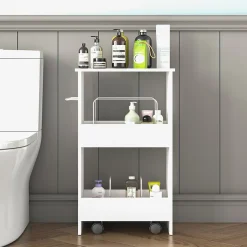 Chariot à roulettes Katra 67 x 40 x 20 cm blanc en.casa