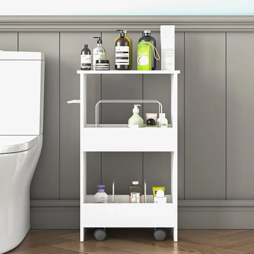 Chariot à roulettes Katra 67 x 40 x 20 cm blanc en.casa