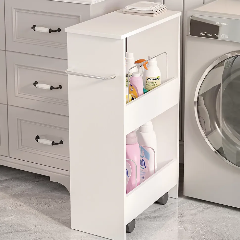 Chariot à roulettes Katra 67 x 40 x 20 cm blanc en.casa