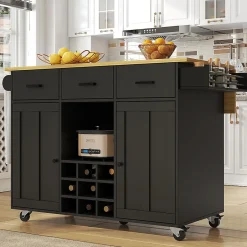 Chariot Cuisine Plan Travail Serviettes Épices Bois Buffet Noir Blackcolors