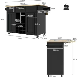 Chariot Cuisine Plan Travail Serviettes Épices Bois Buffet Noir Blackcolors