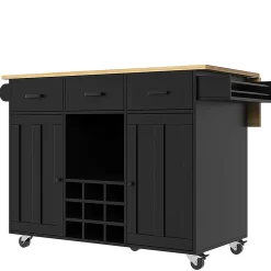 Chariot Cuisine Plan Travail Serviettes Épices Bois Buffet Noir Blackcolors