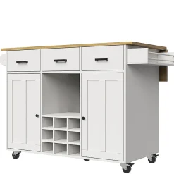 Chariot Cuisine Plan Travail Serviettes Épices Bois Buffet Blanc Blackcolors