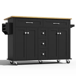 Chariot cuisine 120x65cm extensible, 5 tiroirs, porte-épices/serviettes, roulettes, îlot multifonction