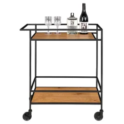 Chariot de bar Vita avec 2 étagères en chêne et cadre noir - Design moderne et élégant