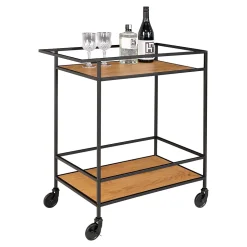 Chariot de bar Vita avec 2 étagères en chêne et cadre noir - Design moderne et élégant