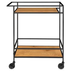 Chariot de bar Vita avec 2 étagères en chêne et cadre noir - Design moderne et élégant