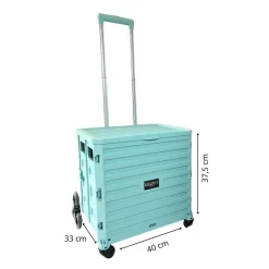 Chariot de course 8 roues - Pliable - Plastique - Avec Couvercle - Bleu Turquoise - 70Kg