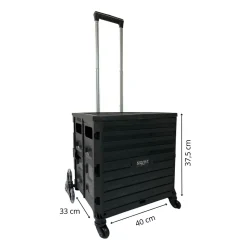 Chariot de course 8 roues - Pliable - Plastique - Avec Couvercle - Noir - 70Kg