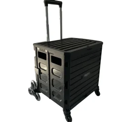 Chariot de course 8 roues - Pliable - Plastique - Avec Couvercle - Noir - 70Kg