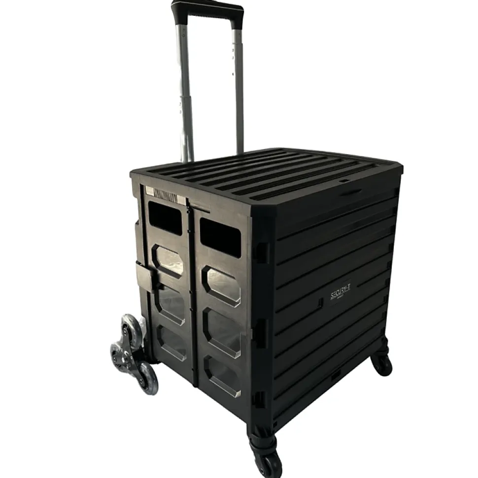 Chariot de course 8 roues - Pliable - Plastique - Avec Couvercle - Noir - 70Kg