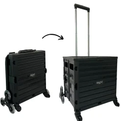 Chariot de course 8 roues - Pliable - Plastique - Avec Couvercle - Noir - 70Kg