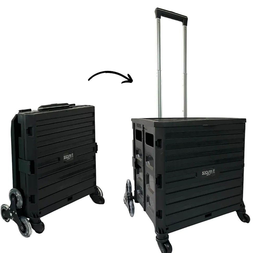 Chariot de course 8 roues - Pliable - Plastique - Avec Couvercle - Noir - 70Kg