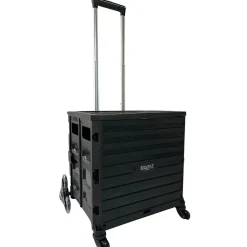 Chariot de course 8 roues - Pliable - Plastique - Avec Couvercle - Noir - 70Kg