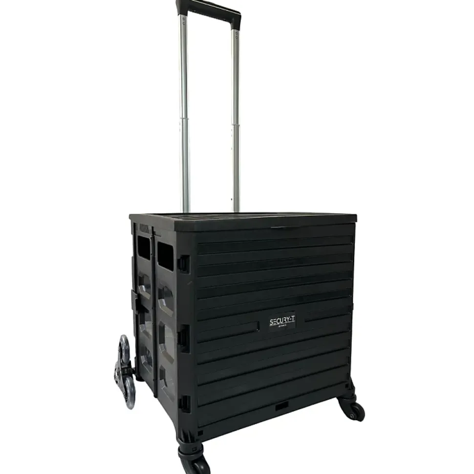 Chariot de course 8 roues - Pliable - Plastique - Avec Couvercle - Noir - 70Kg