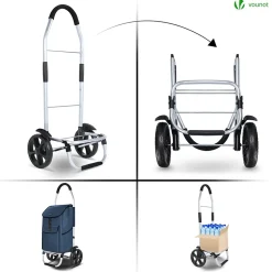 Chariot de course pliable aluminium 2 roues bleu marine VOUNOT