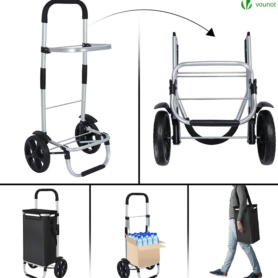 Chariot de course pliable aluminium 2 roues avec sac isotherme noir VOUNOT