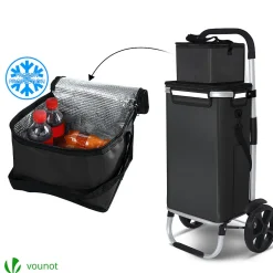 Chariot de course pliable aluminium 2 roues avec sac isotherme noir VOUNOT