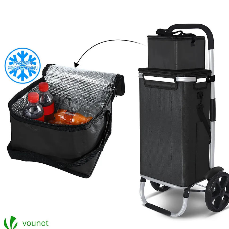 Chariot de course pliable aluminium 2 roues avec sac isotherme noir VOUNOT