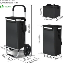 Chariot de course pliable aluminium 2 roues avec sac isotherme noir VOUNOT