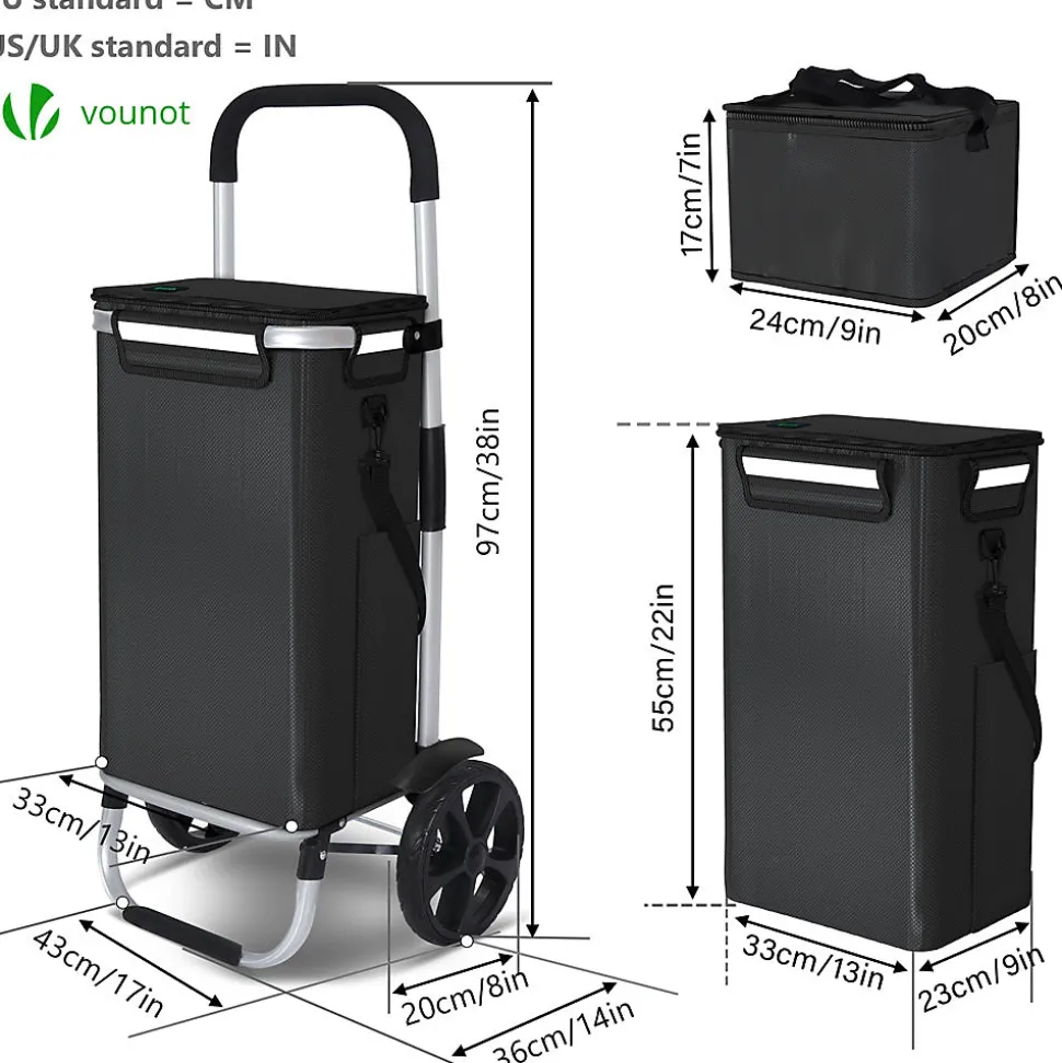 Chariot de course pliable aluminium 2 roues avec sac isotherme noir VOUNOT