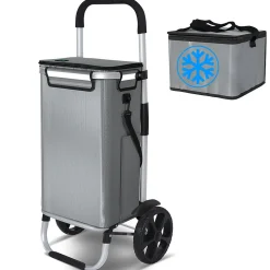 Chariot de course pliable aluminium 2 roues avec sac isotherme gris VOUNOT