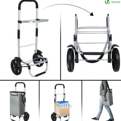Chariot de course pliable aluminium 2 roues avec sac isotherme gris VOUNOT