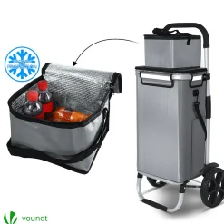 Chariot de course pliable aluminium 2 roues avec sac isotherme gris VOUNOT