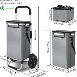Chariot de course pliable aluminium 2 roues avec sac isotherme gris VOUNOT