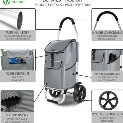 Chariot de course pliable aluminium 2 roues gris VOUNOT