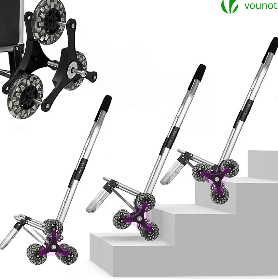 Chariot de course pliable monte escalier aluminium avec crochets noir VOUNOT