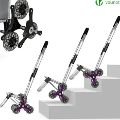 Chariot de course pliable monte escalier aluminium avec crochets gris VOUNOT