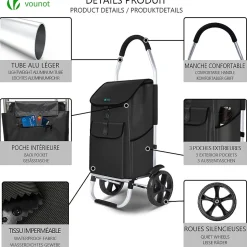 Chariot de course pliable aluminium 2 roues noir VOUNOT