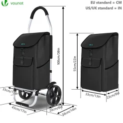 Chariot de course pliable aluminium 2 roues noir VOUNOT