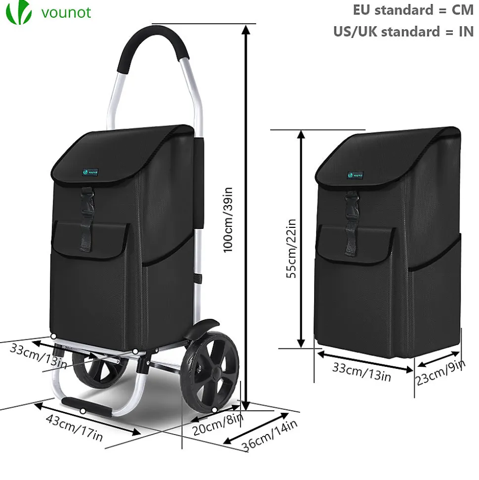 Chariot de course pliable aluminium 2 roues noir VOUNOT