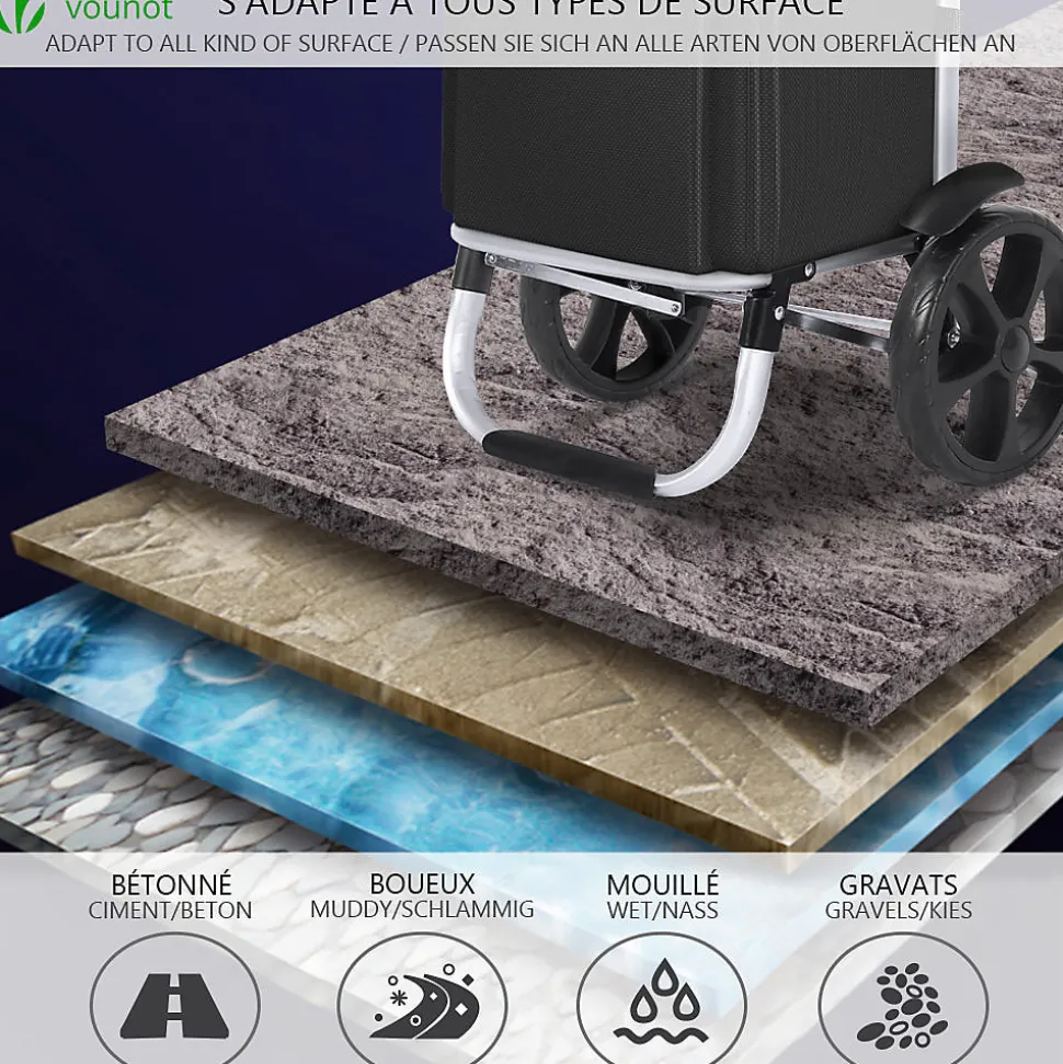 Chariot de course pliable aluminium 2 roues noir VOUNOT