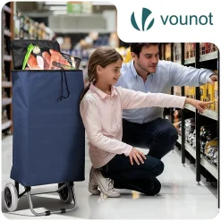 Chariot de courses 2 roues pliable 59L bleu marine VOUNOT