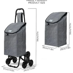 Chariot de courses pliable monte escalier style oxford gris VOUNOT