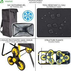 Chariot de courses pliable avec siege Jaune VOUNOT