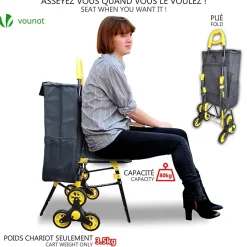 Chariot de courses pliable avec siege Jaune VOUNOT
