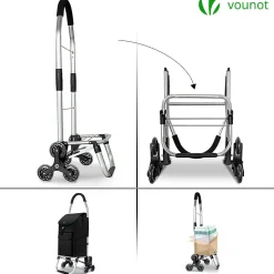 Chariot de courses pliable monte escalier aluminium noir VOUNOT