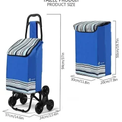 Chariot de courses pliable monte escalier bleu VOUNOT