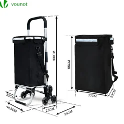 Chariot de courses pliable monte escalier aluminium avec sac isotherme noir VOUNOT