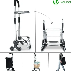 Chariot de courses pliable monte escalier aluminium avec sac isotherme noir VOUNOT