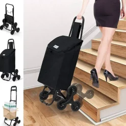 Chariot de courses pliable monte escalier style oxford noir VOUNOT