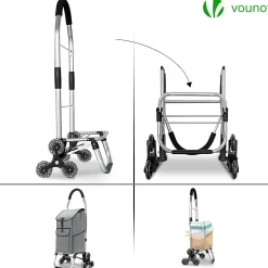 Chariot de courses pliable monte escalier aluminium gris VOUNOT