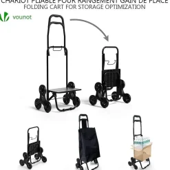 Chariot de courses pliable monte escalier noir VOUNOT