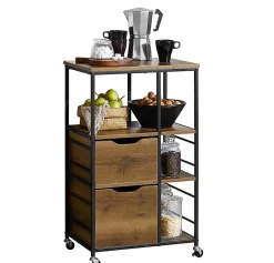 Chariot de cuisine avec 2 tiroirs et 3 étagères,Chariot de service,FKW111-PF,SoBuy