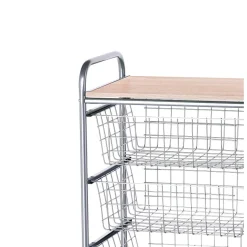 Chariot de cuisine Beech avec 4 paniers amovibles, meuble d'appoint polyvalent à roulettes, cadre Gris et plateau Hêtre